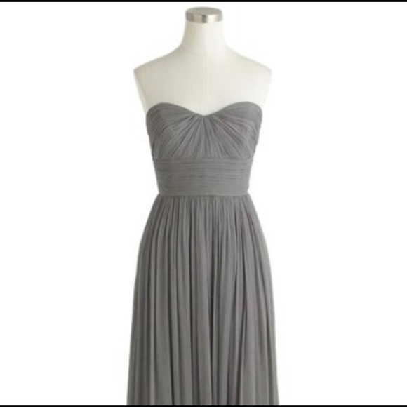 J. Crew Marbella Long Dress Gray 0 Petite - Silk Chiffon - Picture 3 of 6